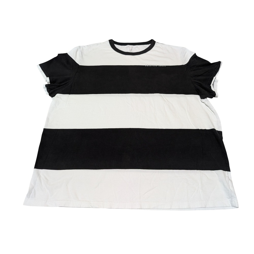 American Eagle T-Shirt Women XXL Black White Striped Ringer Crew Neck Casual Tee